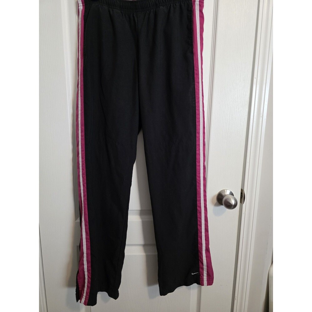 Vintage Nike Black Track Pants Pink Stripe  Women's sz Medium  (291)
